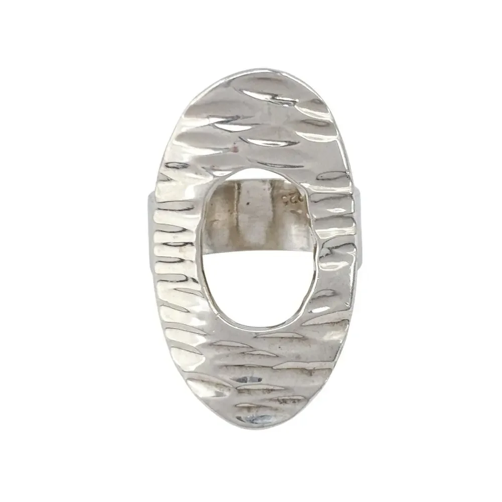 Vintage Sterling Silver 925 Hammered Oval Disk Statement Ring | Size 5.5